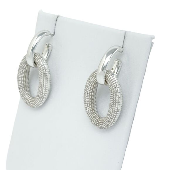 Vintage Sterling Silver 3.5cm Textured Oval Drop Earrings - Picture 4 of 7